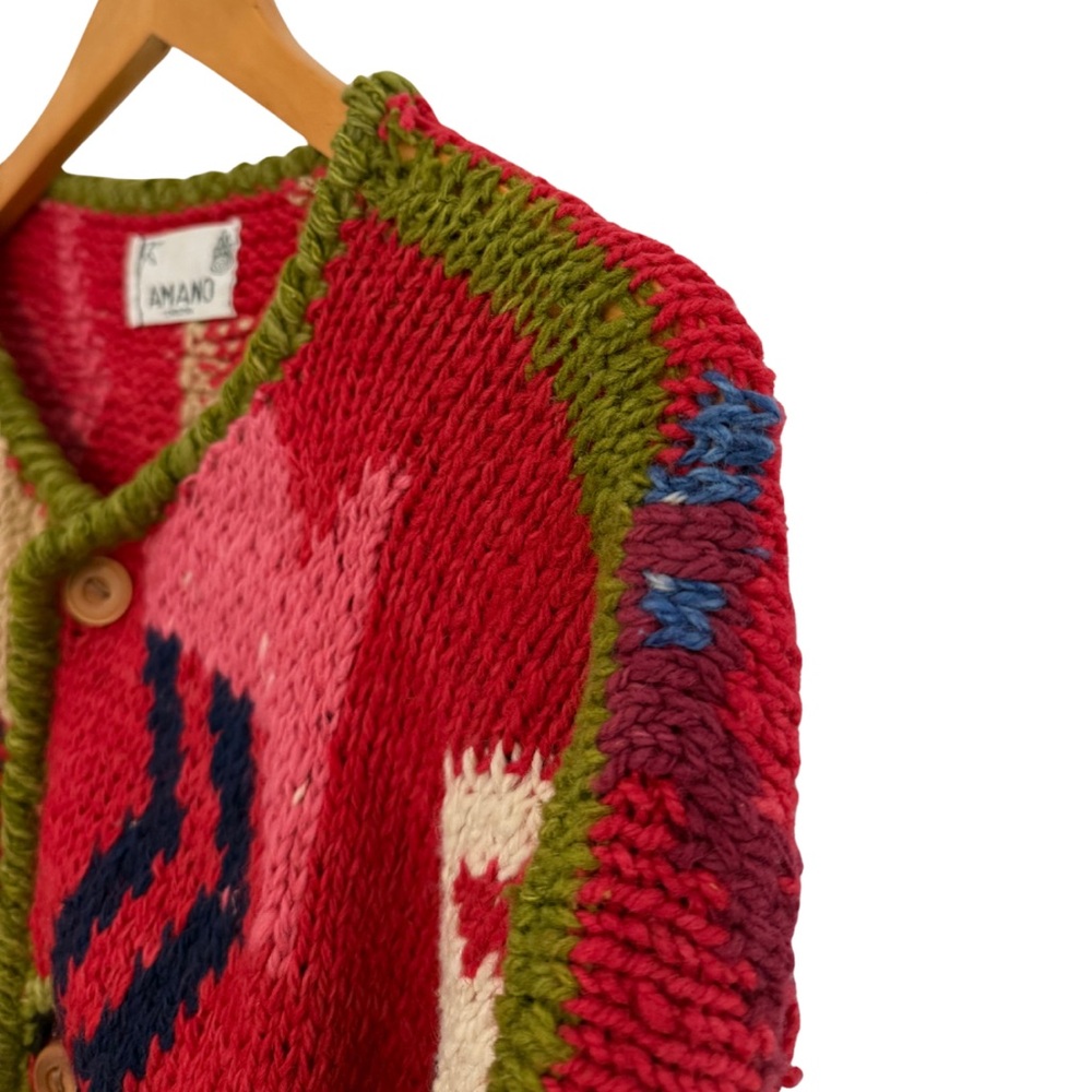 Amano Red Patterned Knit Cardigan Sweater - Picture 8 of 8